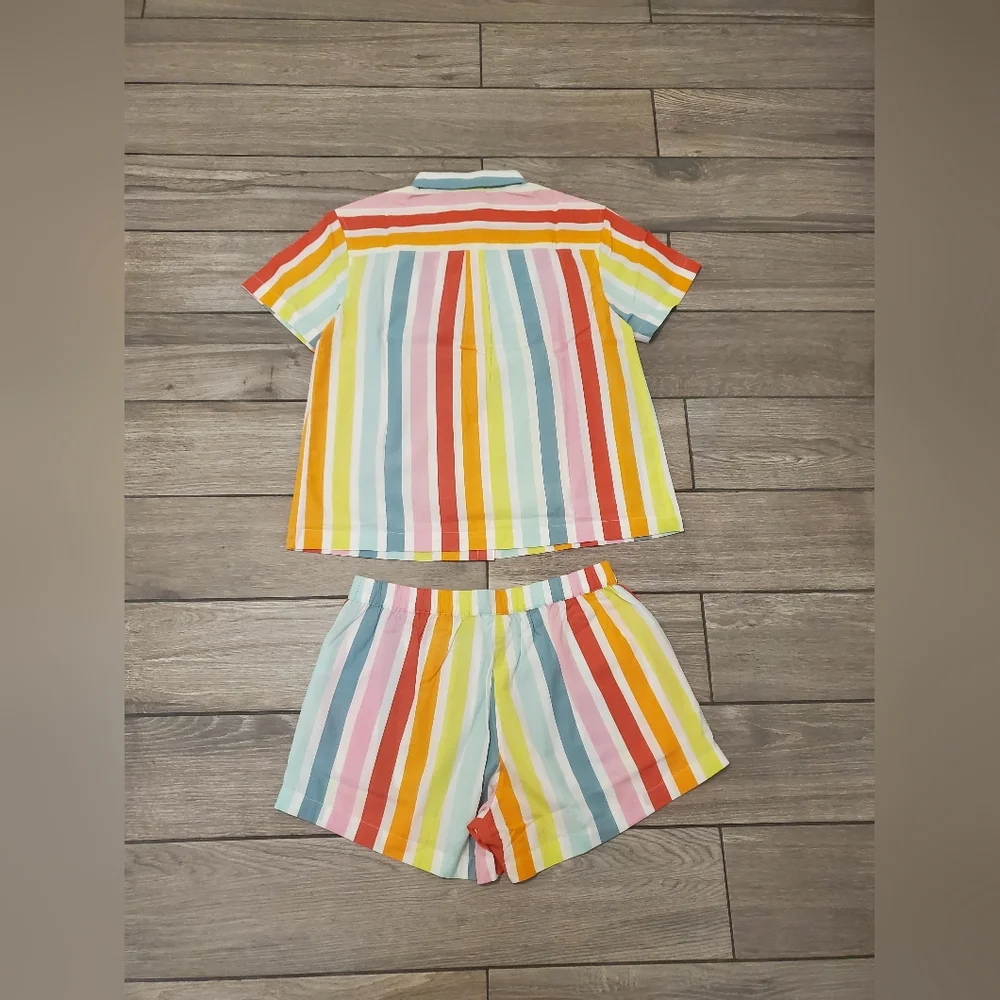 ATLANTIC-PACIFIC × LAKE 100% cotton poplin rainbow colorful striped pajama set S - Picture 9 of 9